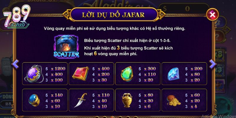 Bảng hệ số thưởng riêng biệt trong tính năng “Lời Dụ Dỗ Jafar”